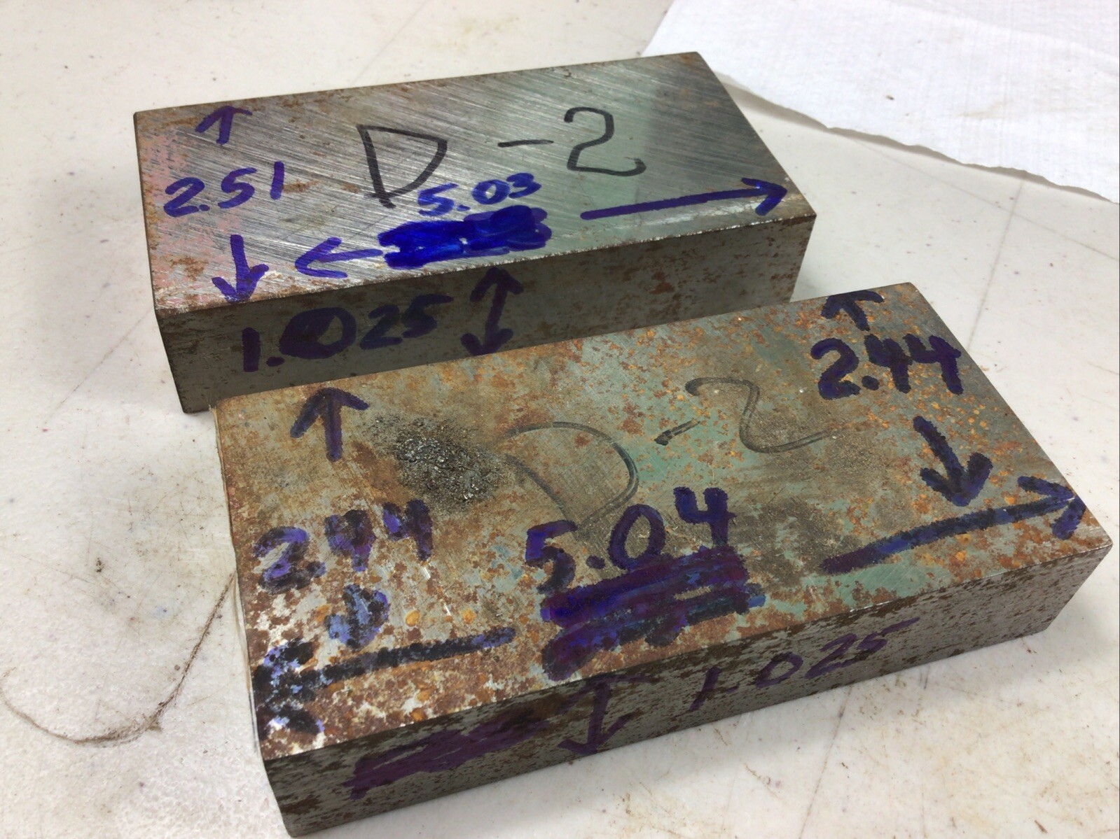 D2 Tool Steel Flat Stock, 2 Pieces , 1.025” X 2.44 X 5.03” Long