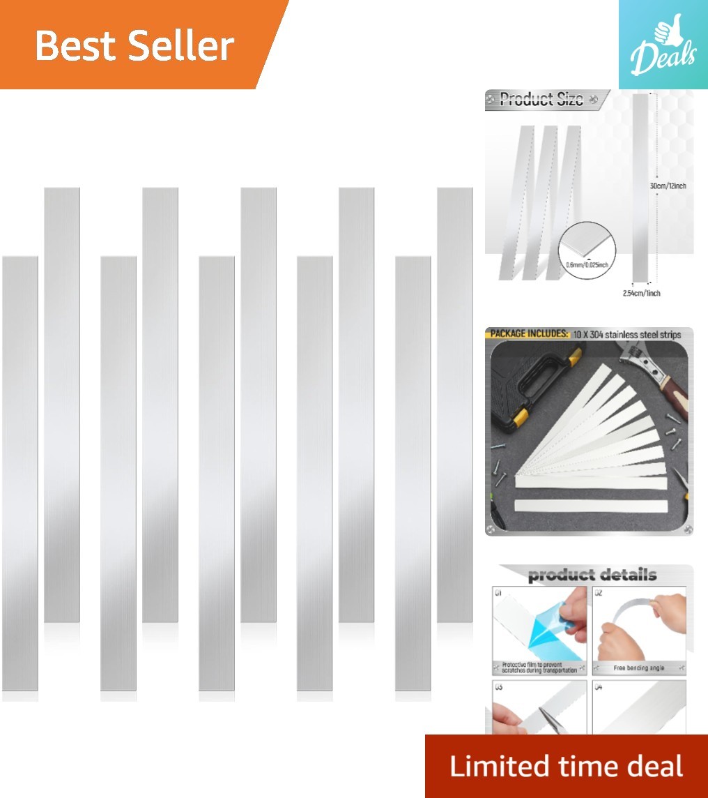 10 Pcs Stainless Steel Shim Sheets – Durable & Glossy Finish, 12”x1”