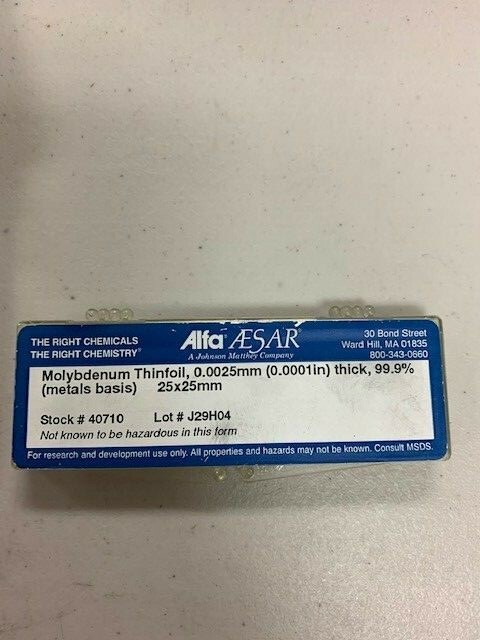 High Purity Molybdenum Lot, Mesh, Sheets, Rods , Powders, Alfa Aesar, Goodfellow