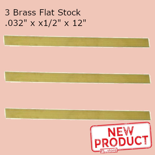 3 PACK Solid Brass Flat Strips .032″ x 1/2″ x 1′ 260 Rectangle Stock 12″ Length