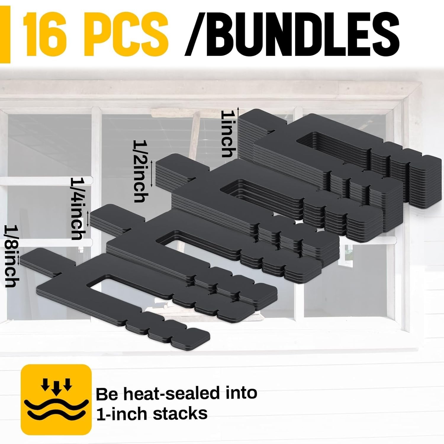 4000Pcs 1/16″ x 3-1/2″ Stack Shims Bulk Stackable Black Shims for Windows & Doos