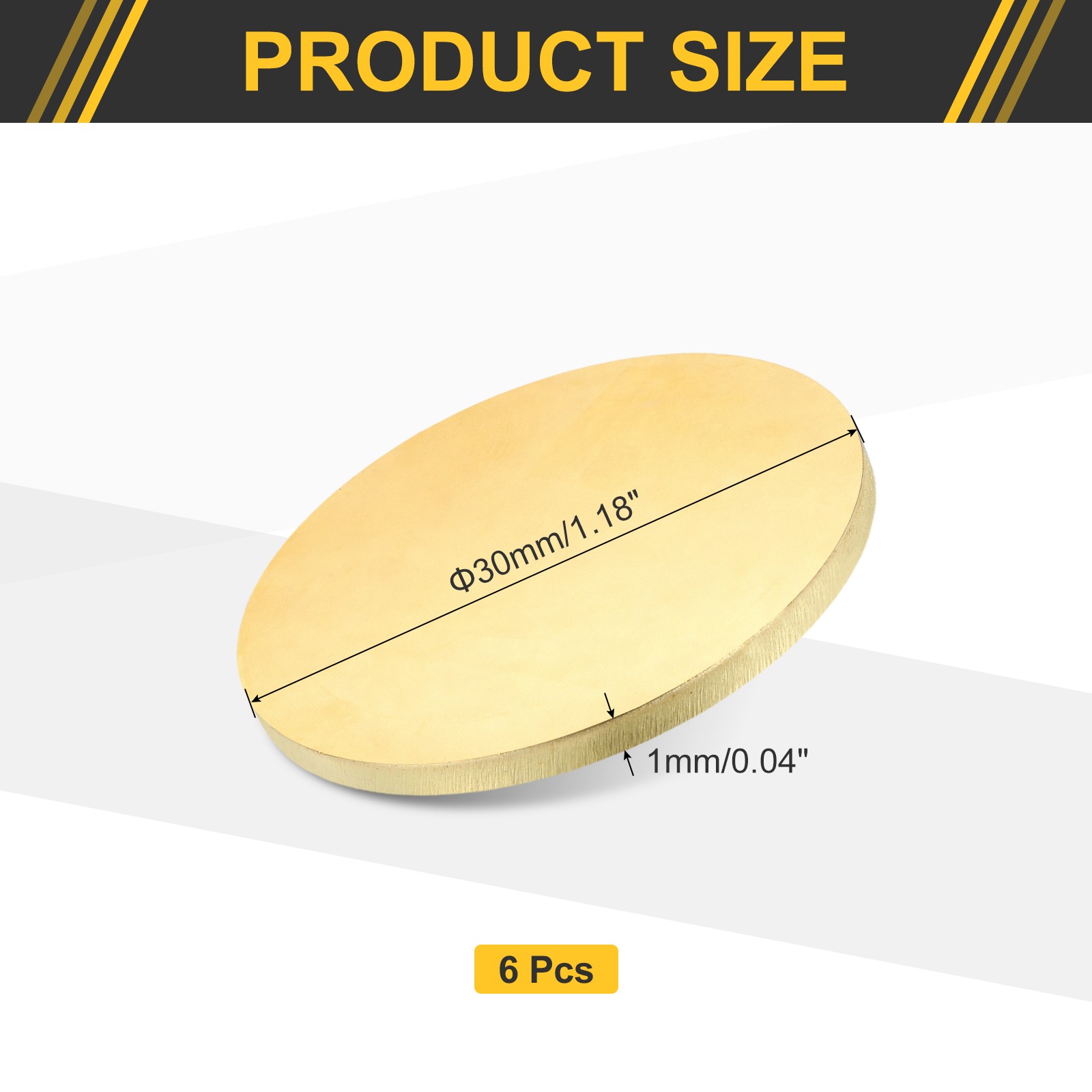 6 Pcs 0.04″/1mm Thick 1.2″/30mm Dia Brass Round Plate H65 Brass Round Sheet