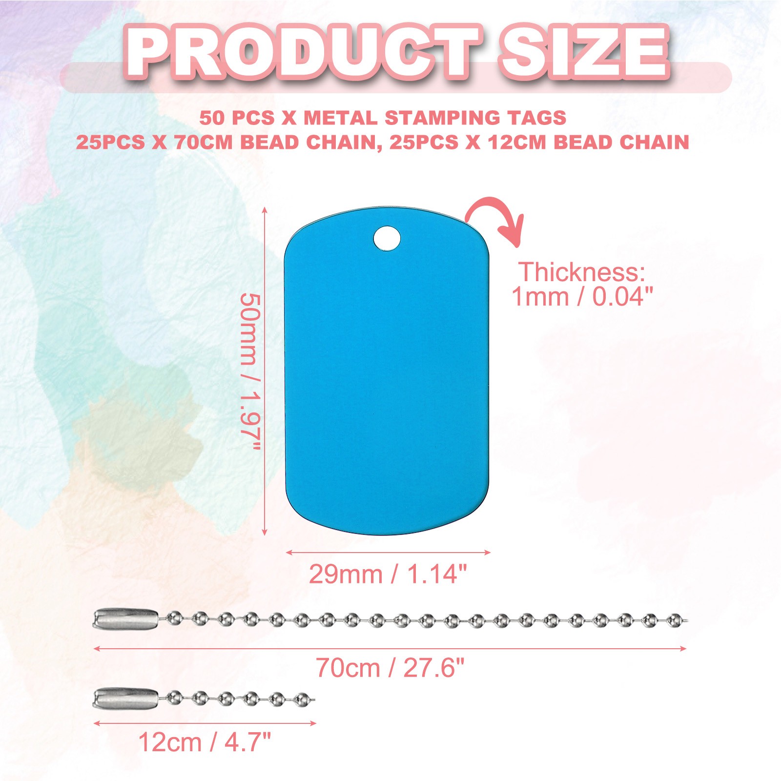 50Pcs Blank Tag Metal Stamping Tags, Rectangle Shape Engraved Tag, Light Blue