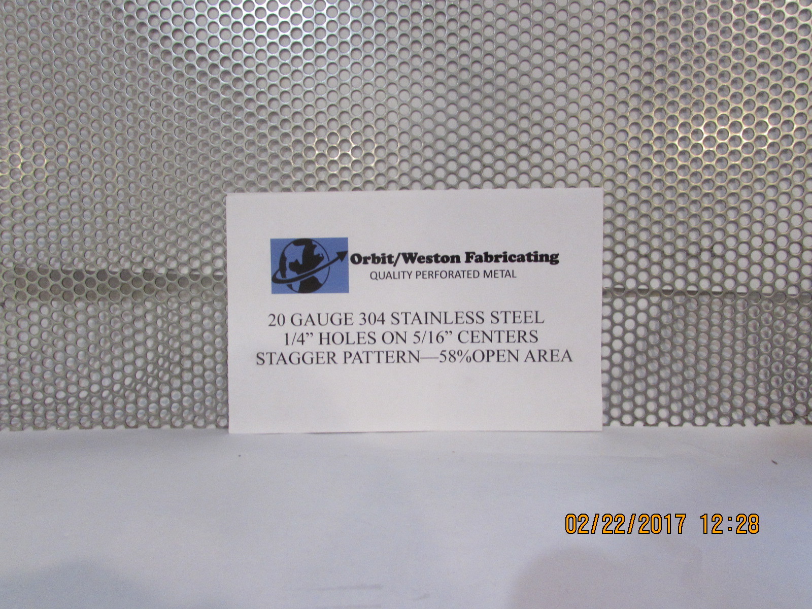 –1/4″ HOLES 304 STAINLESS STEEL– 20 GAUGE 10″ X 11-3/8–