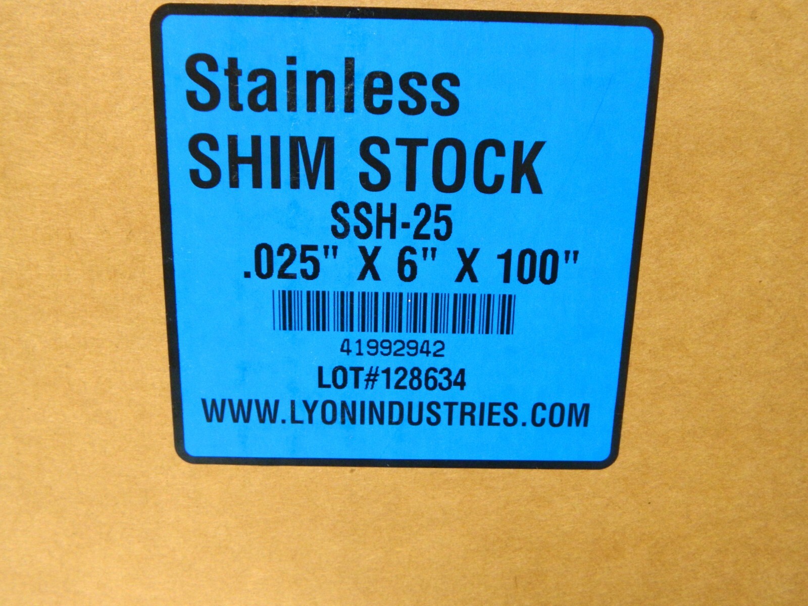Lyon Industries Metal Shim Stock Stainless Steel .025" X 6" X 100&quot