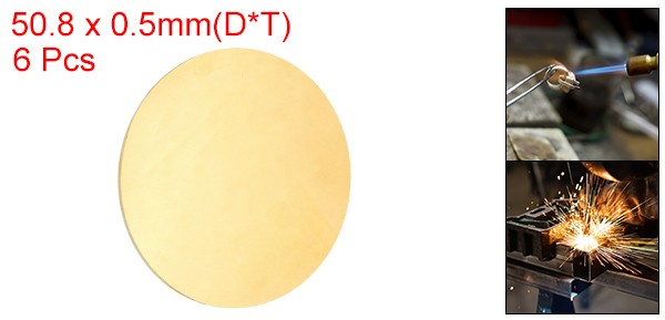 6Pcs, Brass Round Plate 0.02″(0.5mm) Thick 2″(51mm) Dia H65 Brass Round Sheet