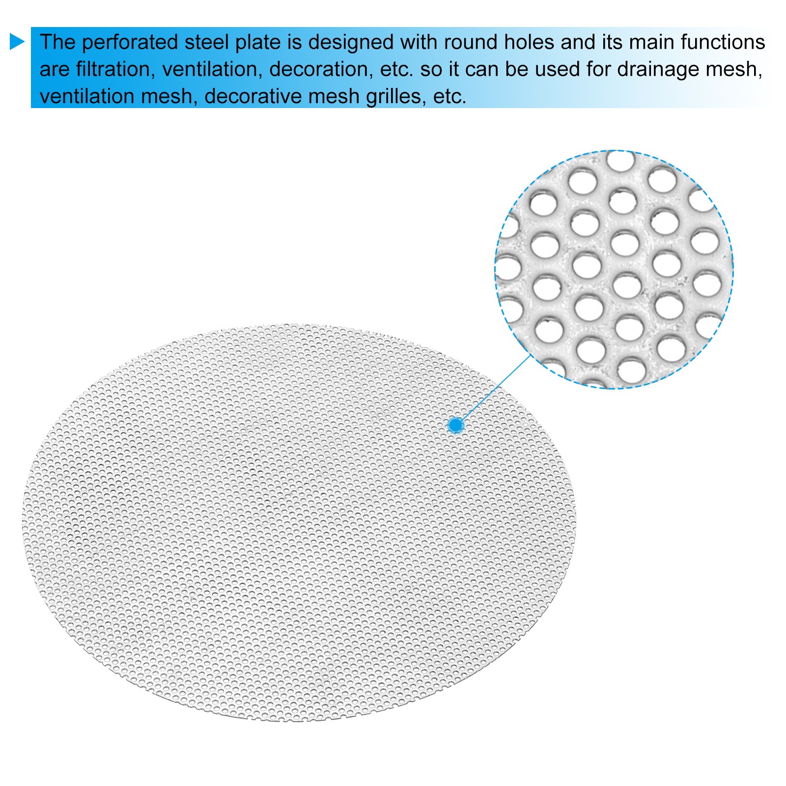 8″ 304 Stainless Steel Perforated Sheet, 0.06″ Hole Metal Mesh Plate