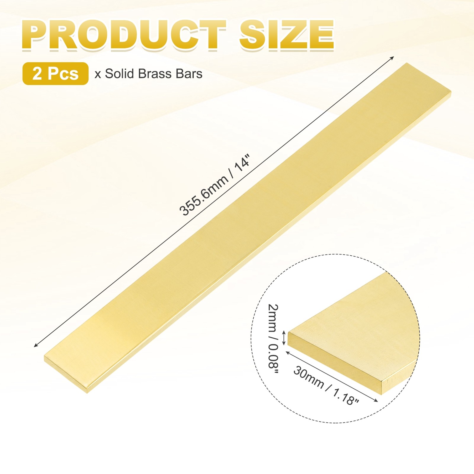 H62 Brass Flat Bar Stock, 2 Pcs 0.08″x1.18″x14″ Square Metal Solid Brass Bars