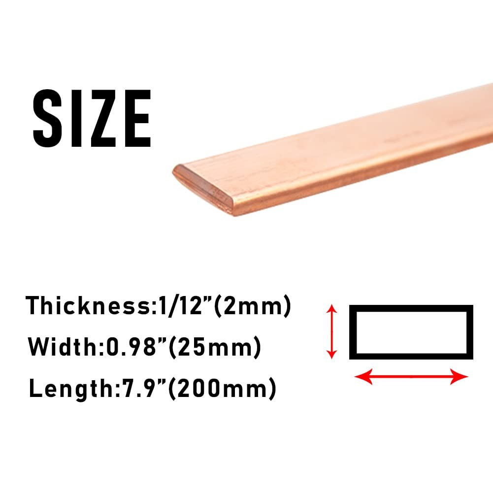 1/12″ × 1″ × 8″ Copper Flat Bar, 99.9% Copper Bar Stock, 12Ga Pure Copper Str…