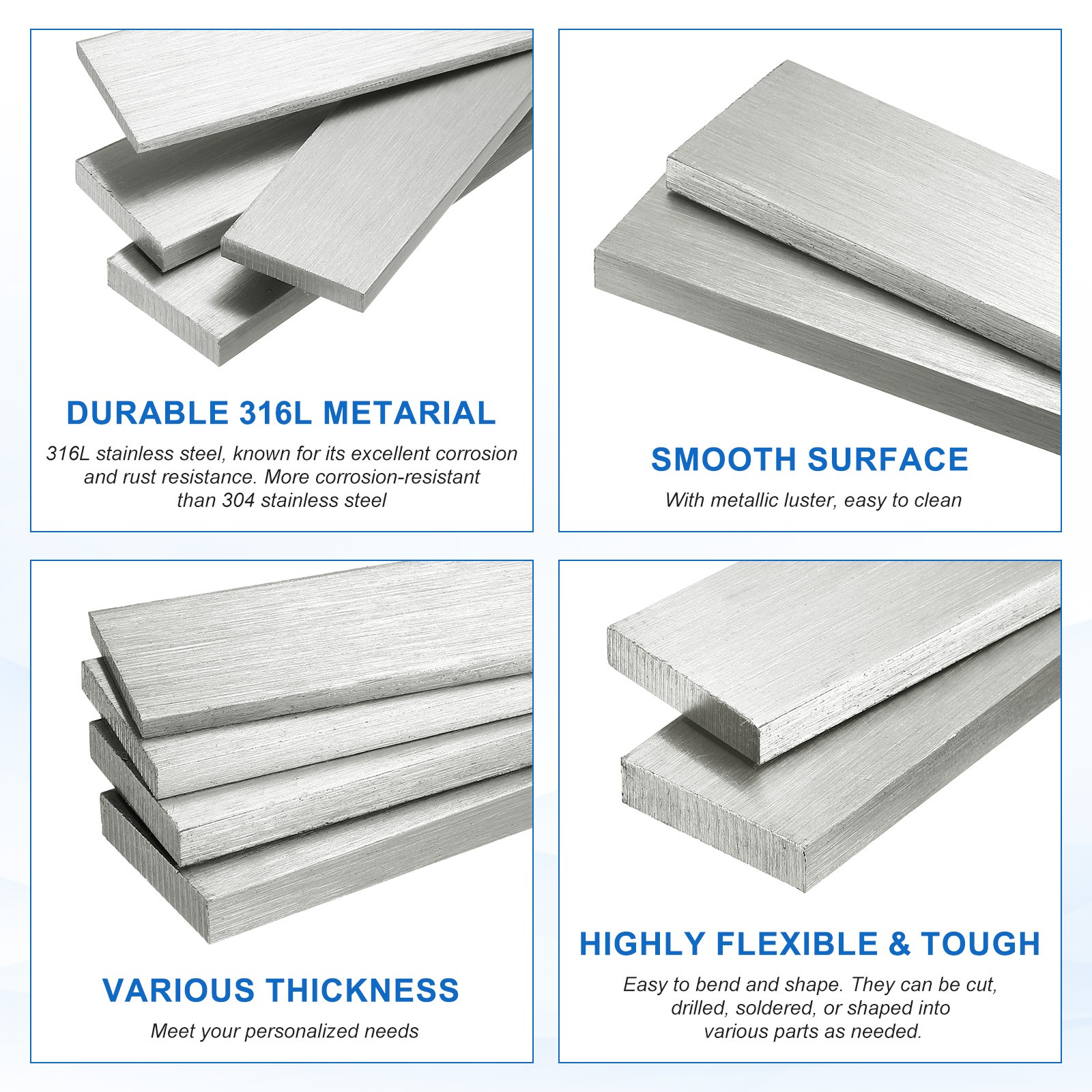316L Stainless Steel Flat Bar, 3/25″ Thickness 3/5″ Width 7.9″ Length 2pcs