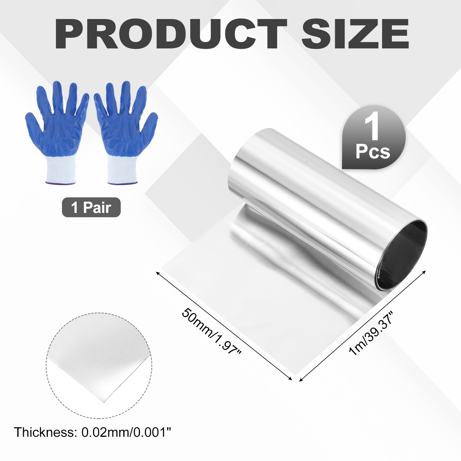 304 Stainless Steel Foil Roll 0.02mm x 50mm x 1m Metal Strip Sheet, Silver Tone