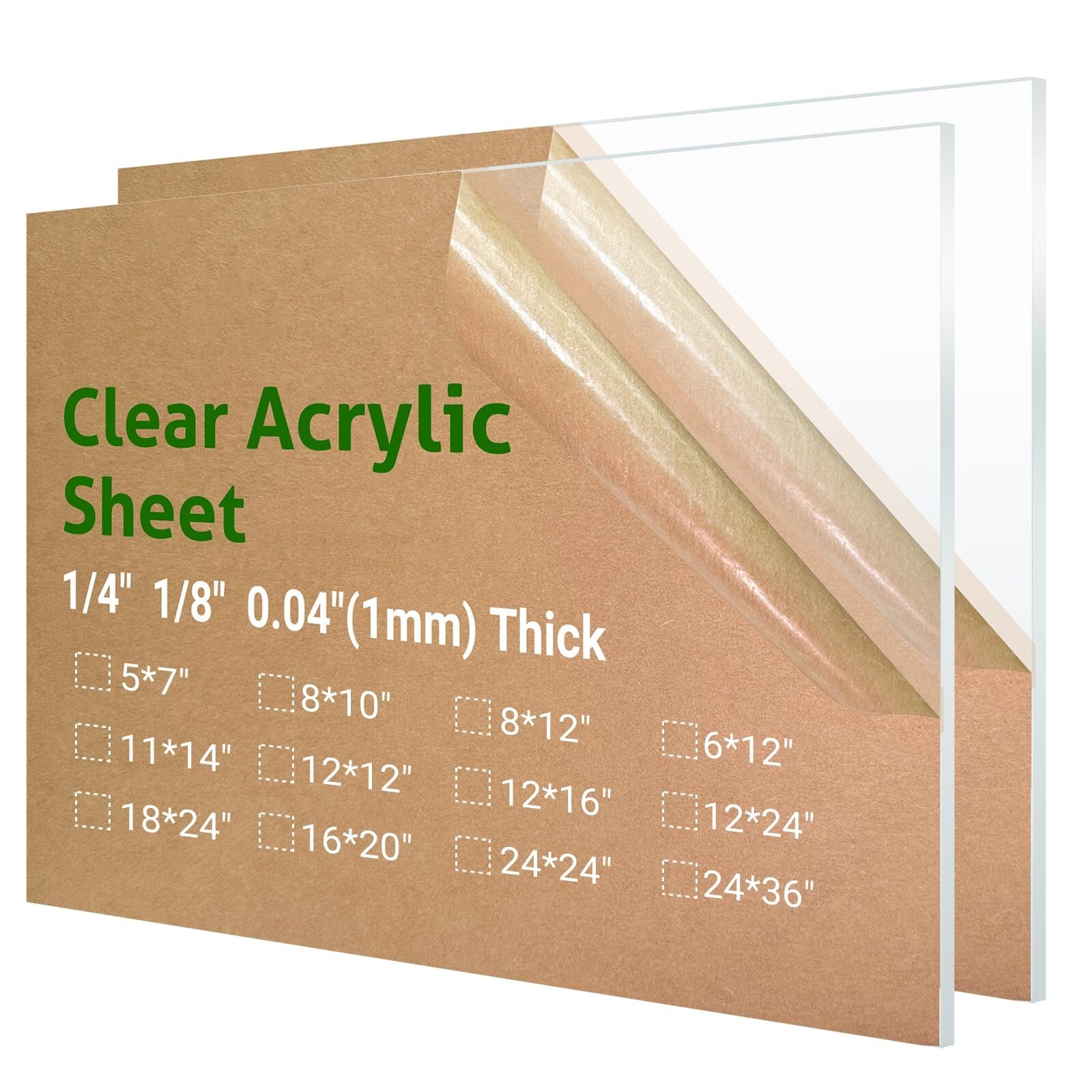 2 Pieces 16” x 20” Clear Acrylic Sheet Plexiglass – 1/8”(3mm)