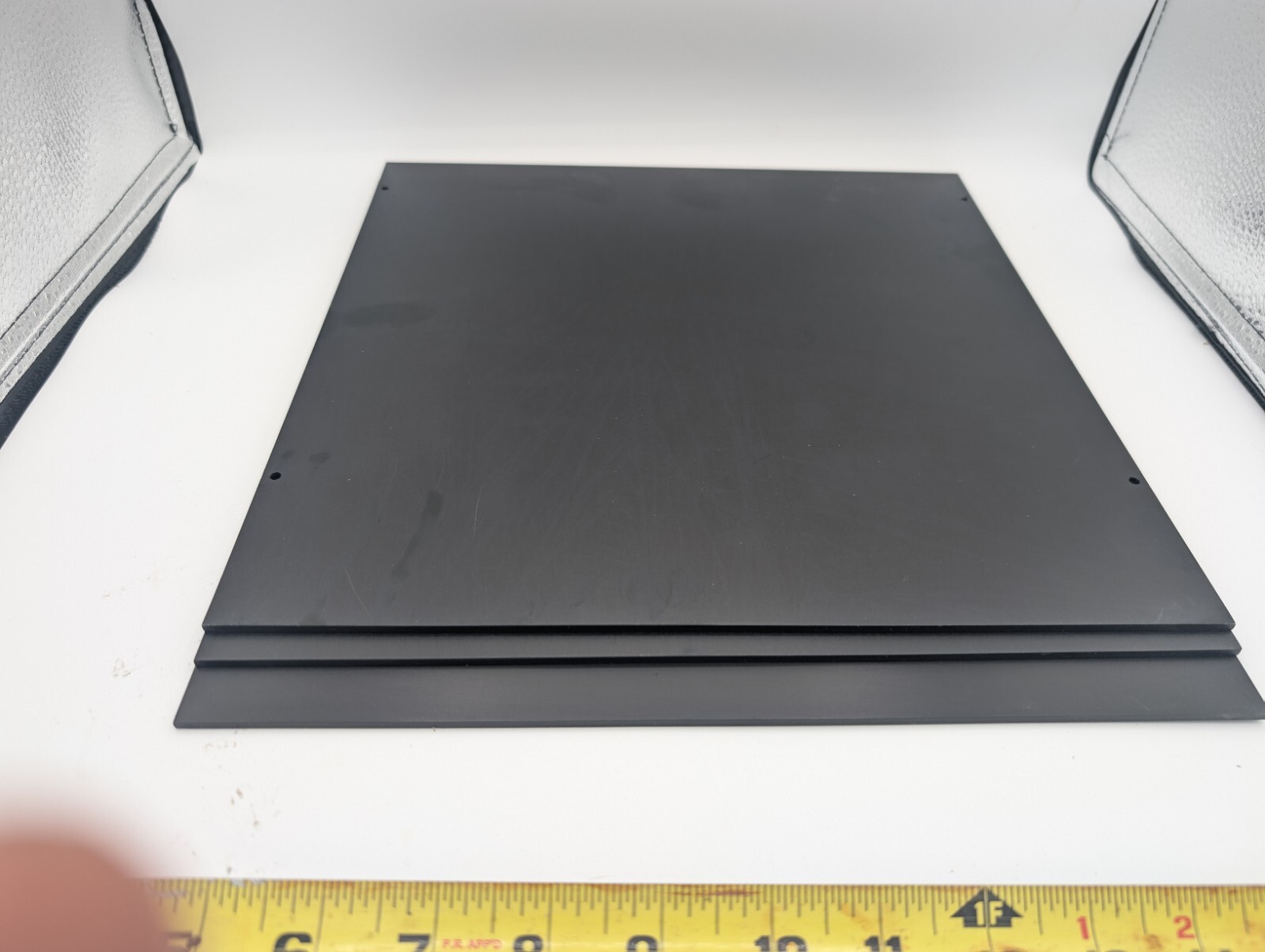 Aluminum plate or bracket 12″ X 12″ X 1/8″ machined Drilled Black Finish