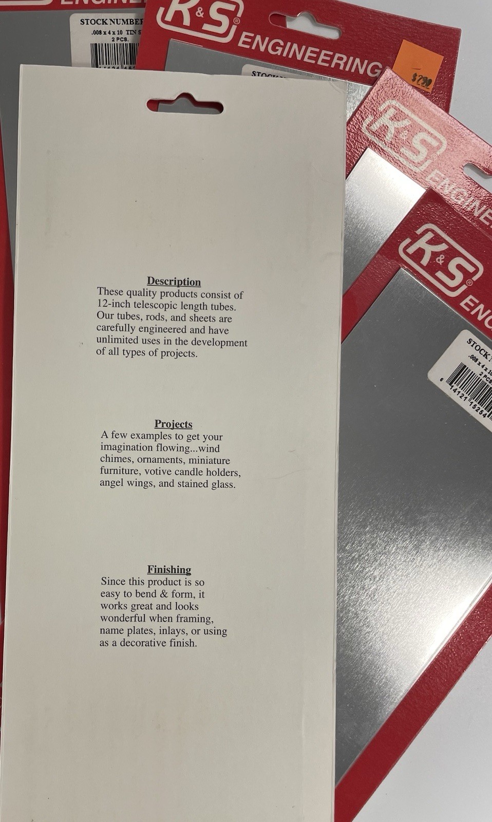 K&S Engineering 1 Copper Sheet .025x4x10 and 4 Tin Sheets .008x4x10” Lot Of 5