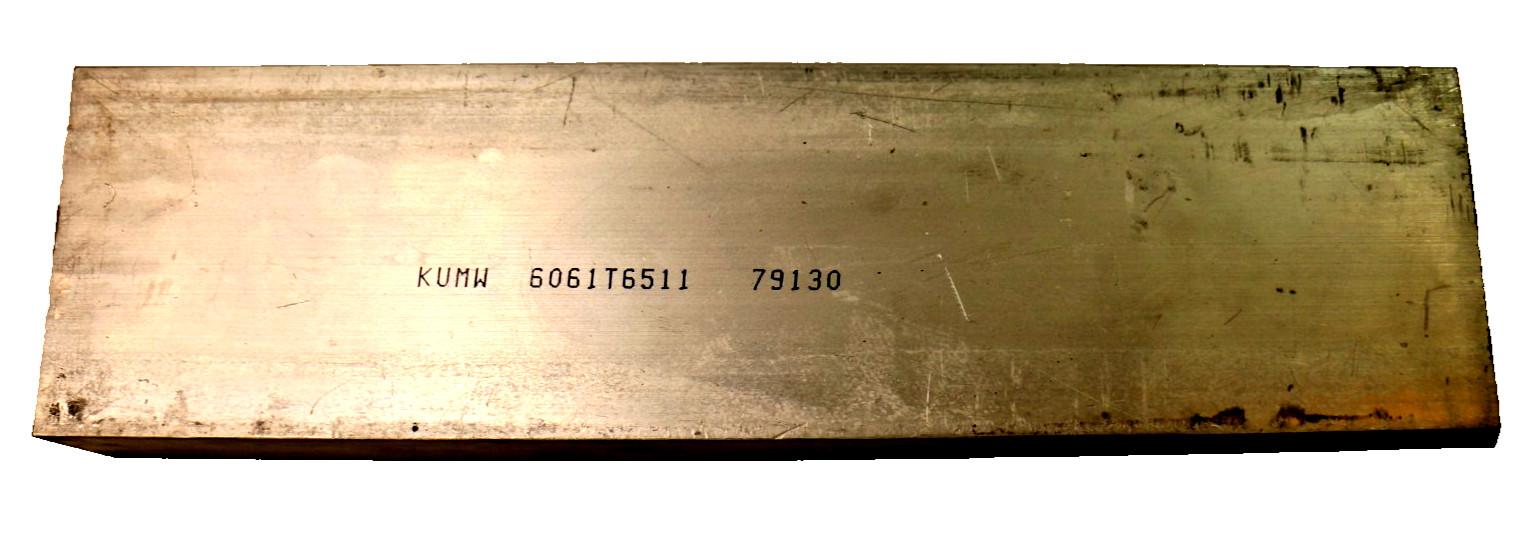 Extruded 6061-T6511 Aluminum Alloy Block Bar measuring 15″x 2″x4″ end cut 45*
