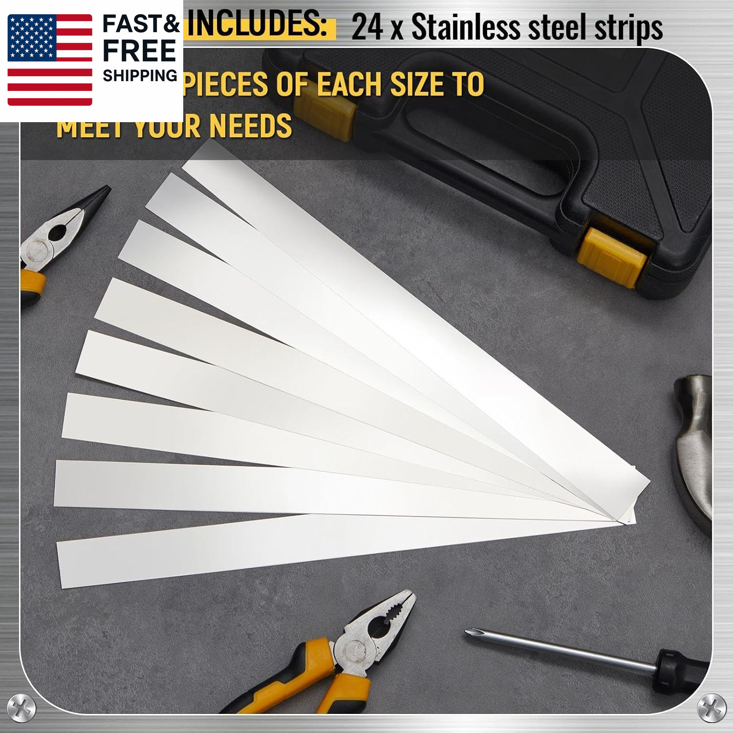 24 Pcs 304 Stainless Steel Strips Metal Shim Stock Assortment 1 Width X 12 Lengt