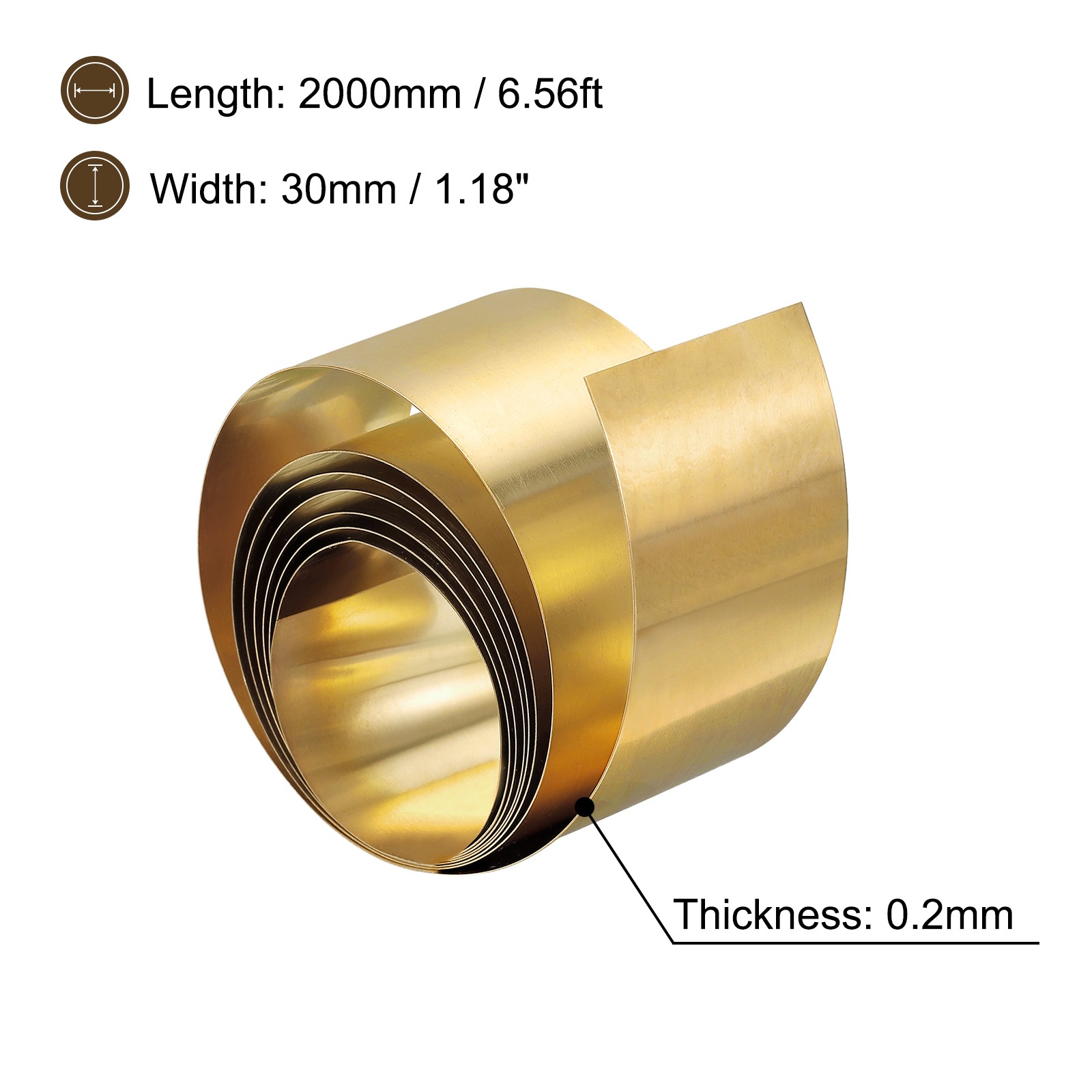 Brass Sheet Roll, Metal Foil Plate 2000mm x 30mm x 0.2mm