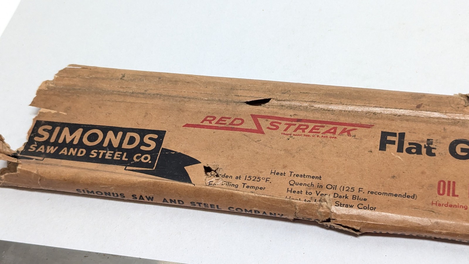 Simonds Red Streak O2-Type Oil Hardening Ground Tool Steel 5/16 x 3 x 18 NOS USA