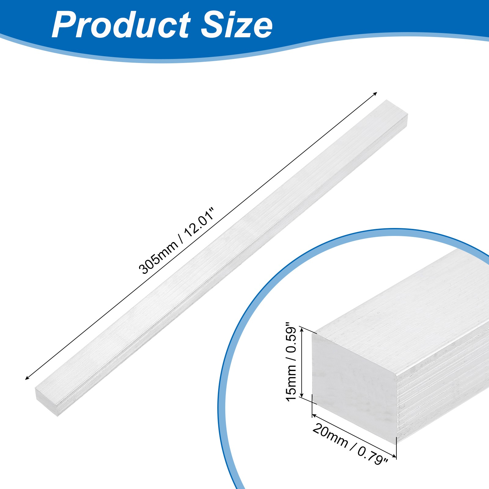 Square 6063 Aluminum Flat Bar, 9/16″ Thickness 3/4″ Width 12″ Length