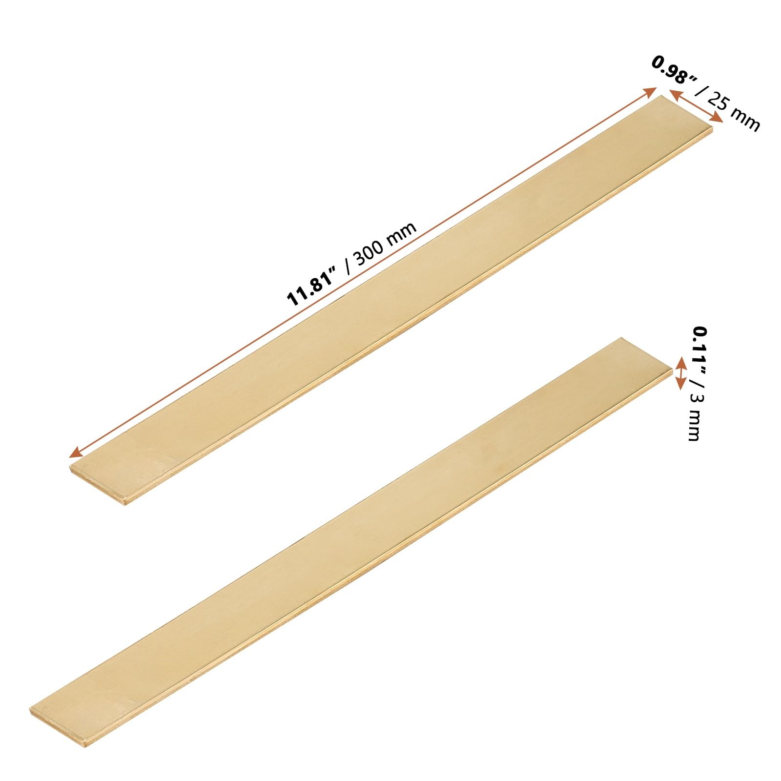 1/8x1x12 Inch Brass Flat Bar Stock Rectangular Brass Bar Solid Plate 2 PCS