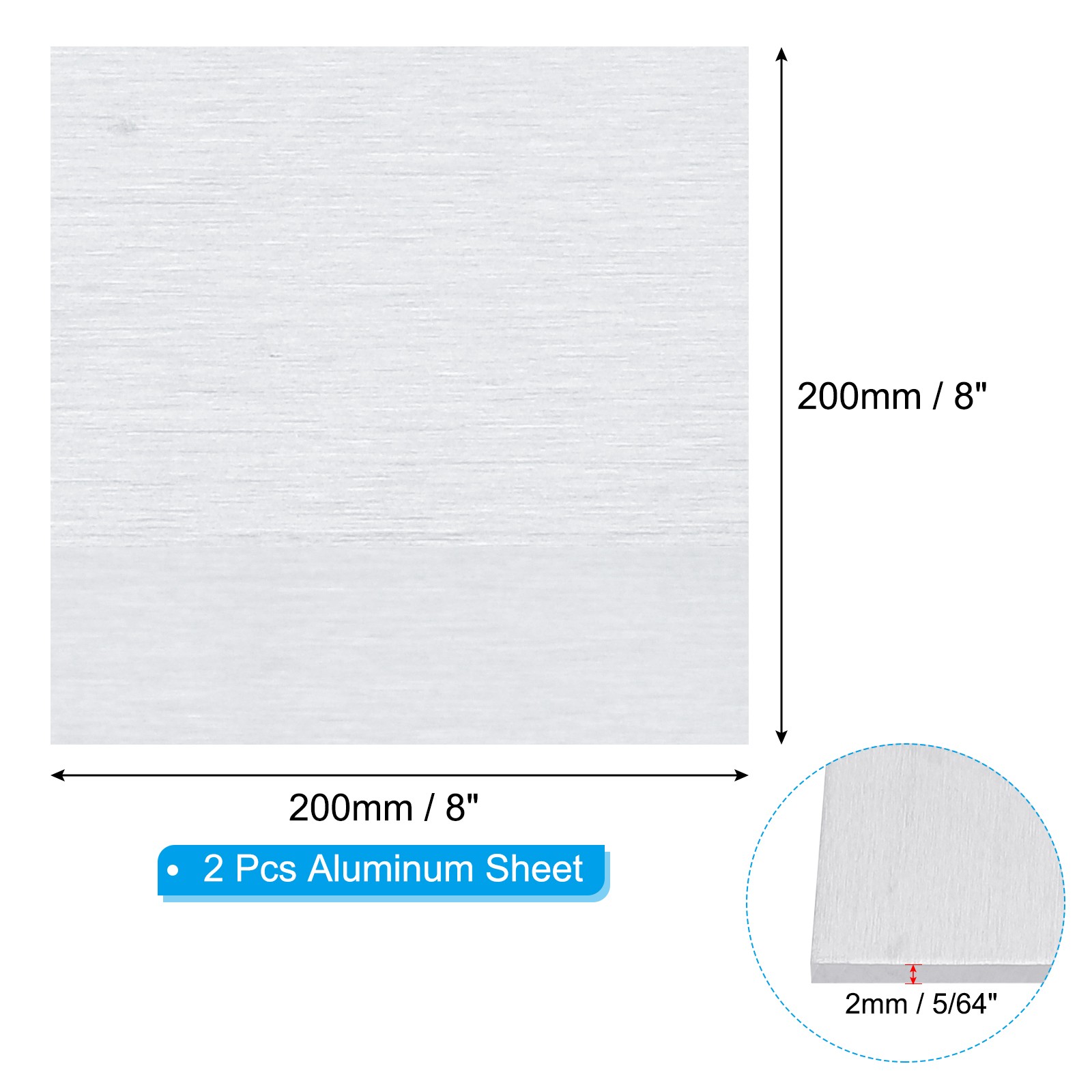 6061 T651 Aluminum Sheet Metal 8″ x 8″ x 5/64(0.08″) Thickness, 2 Pcs Flat Plate