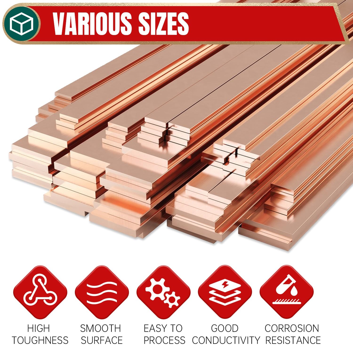 Copper Flat Bar，1/8″ Thickness x 3″ Width x 12″ Length Copper Bar Stock，Coppe…