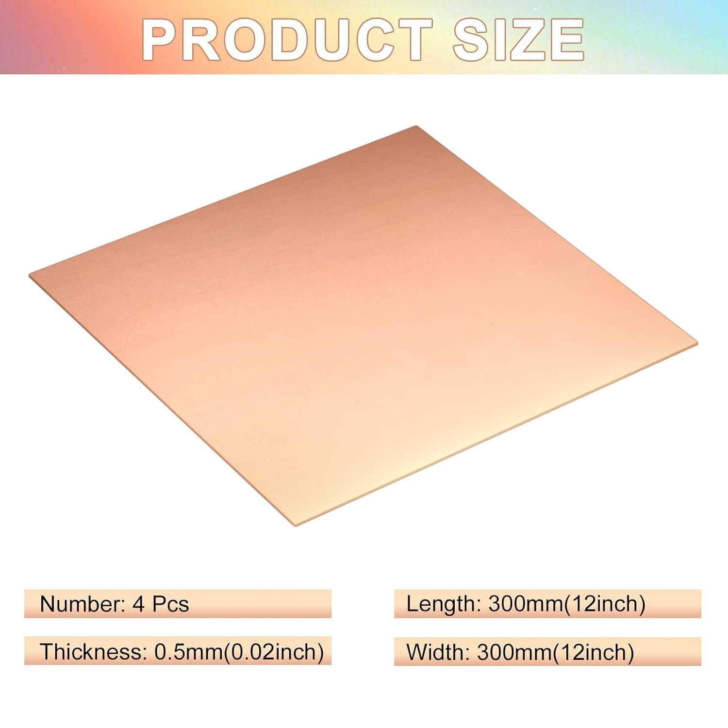 4 Pieces Copper Sheets Copper Plates Metal for Crafts, 12 X 12 Inch, 24 Gauge (0