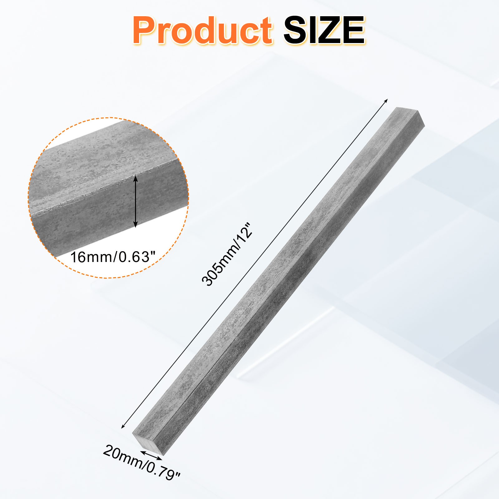 1018 Cold Rolled Carbon Steel Bar, 0.63″x0.79″x12″ Rectangular Flat Bar