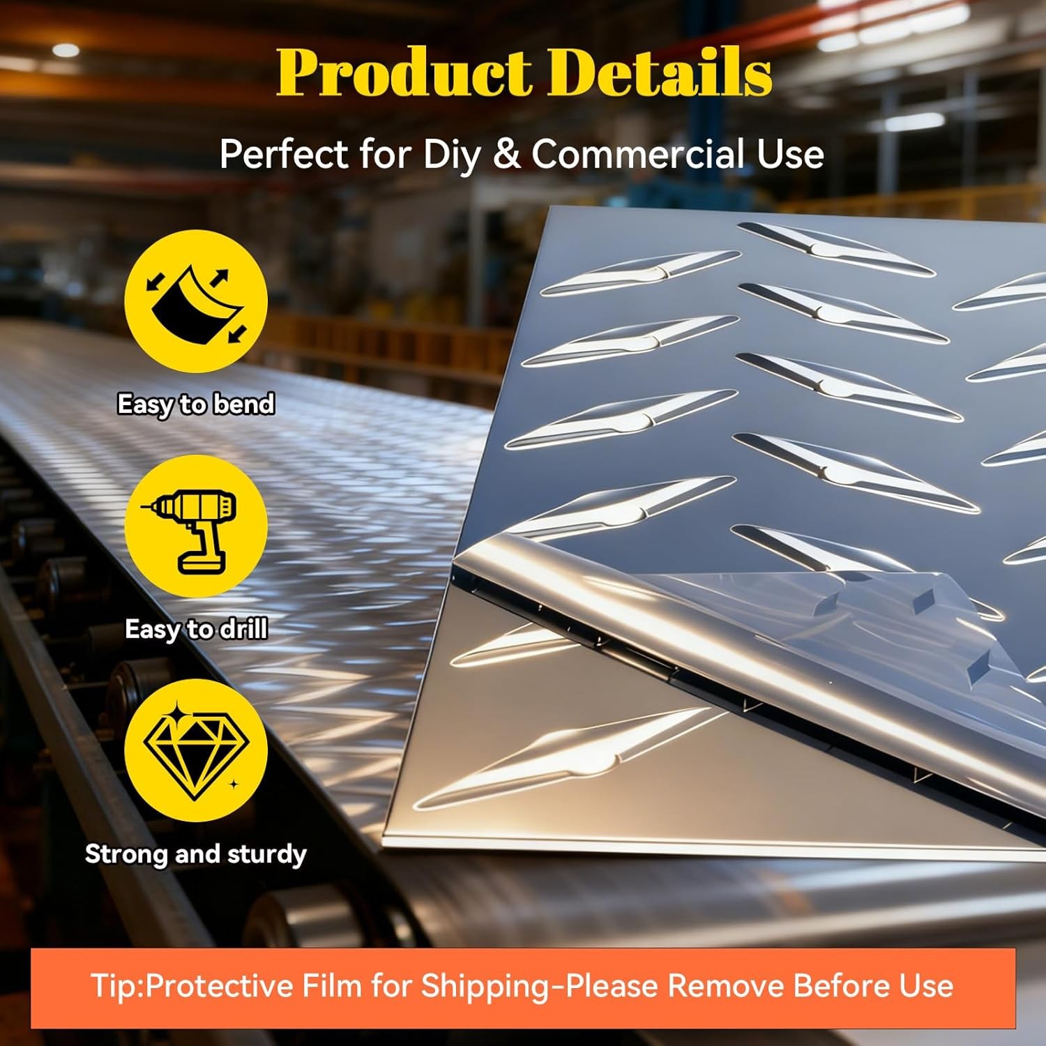 Aluminum Diamond Plate Sheet, 3003 H22, 17GA 0.045″ Thick Heavy Duty Diamond Tre