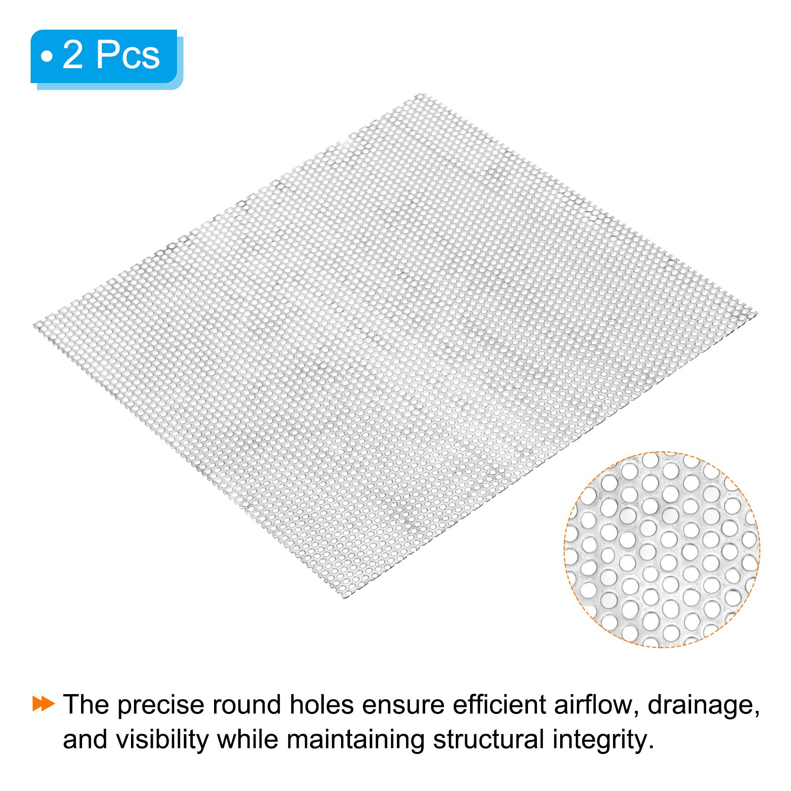 11.8″x11.8″ 304SUS Perforated Sheet,2Pcs 0.12″ Hole 19GA Metal Mesh Plate Screen