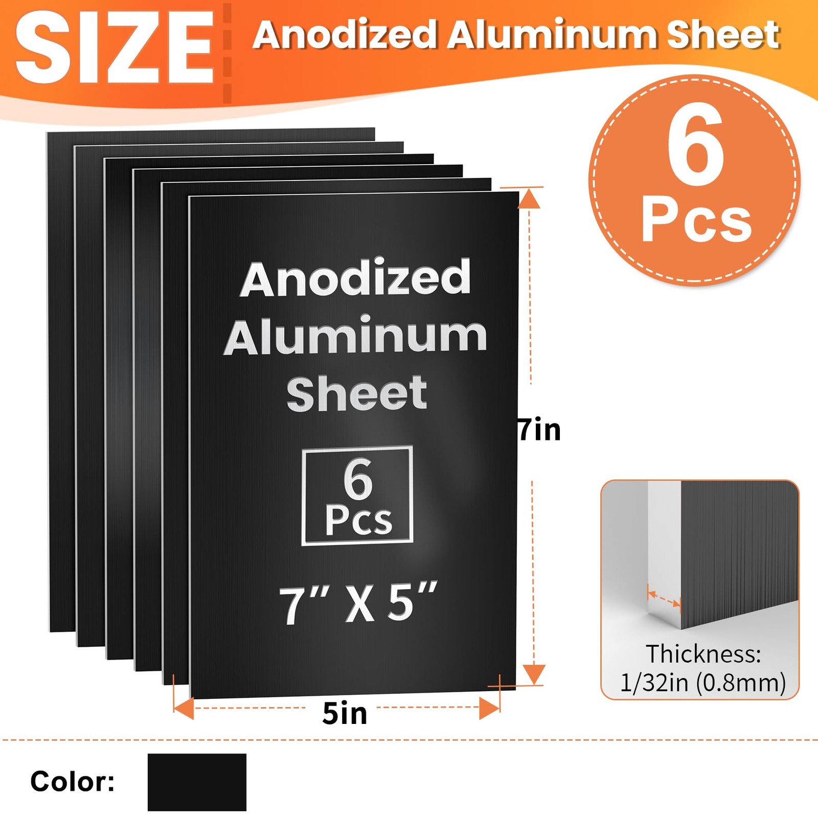 6 PCS 7×5 Inch Black Anodized Aluminum Sheet Metal Blanks Laser Engraving