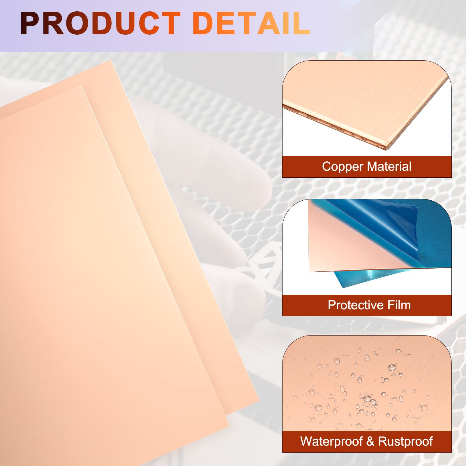 2Pcs Pure Copper Sheet8″ x 6″ 24 Gauge (0.5mm) Thickness with Glove(Rose Gold))