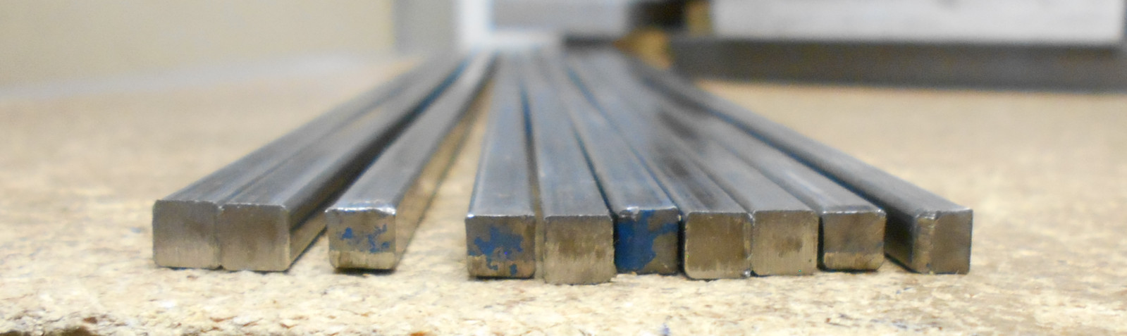 (10) Pieces 1018 Carbon Steel Cold-rolled Bar stock 3/16″ square x 16″ – cutoffs