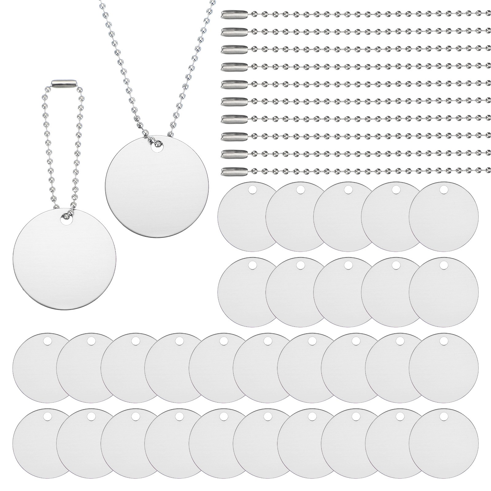 30Pcs Blank Tag Metal Stamping Tags, Round Shape Engraved Tag, Silver Tone
