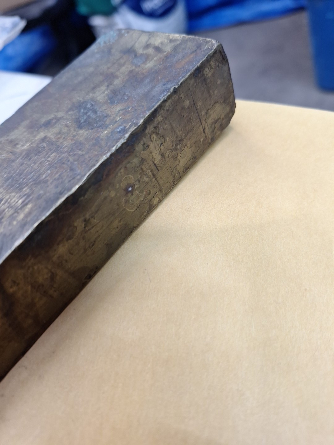 Yellow Brass? Stock Rectangle Flat Bar 1″x 2″x 13″L SEE PHOTOS OF CONDITION