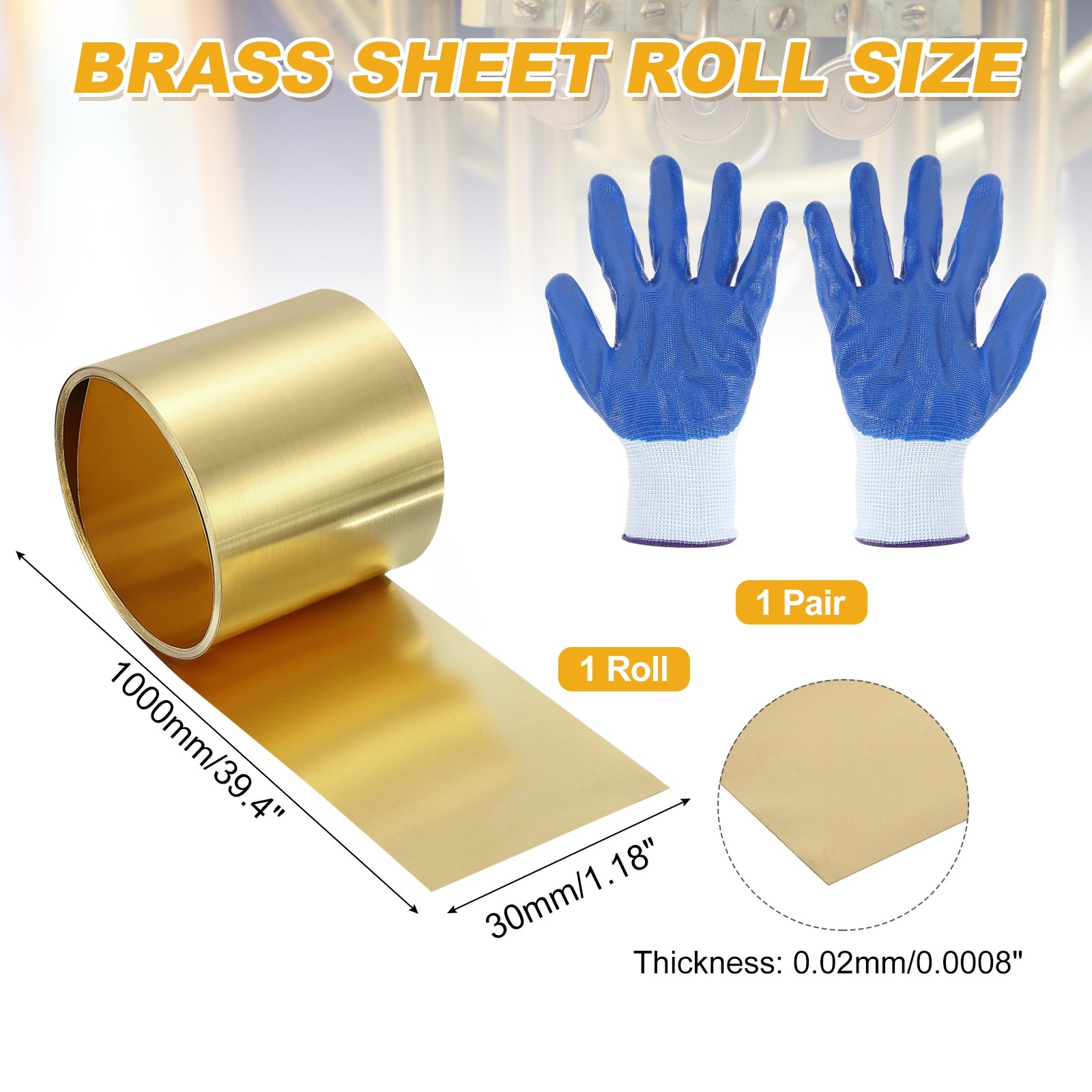 Brass Sheet Roll, 0.0008 x 1.18 x 39.4 Inch H62 Thin Brass Foil Strip Plate Shim