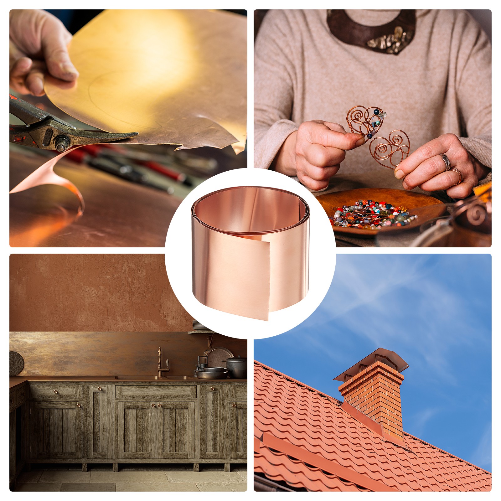 2pcs Copper Sheet Roll 0.2mm Thick Copper Flashing Strip (2″ Width x 3.28ft)