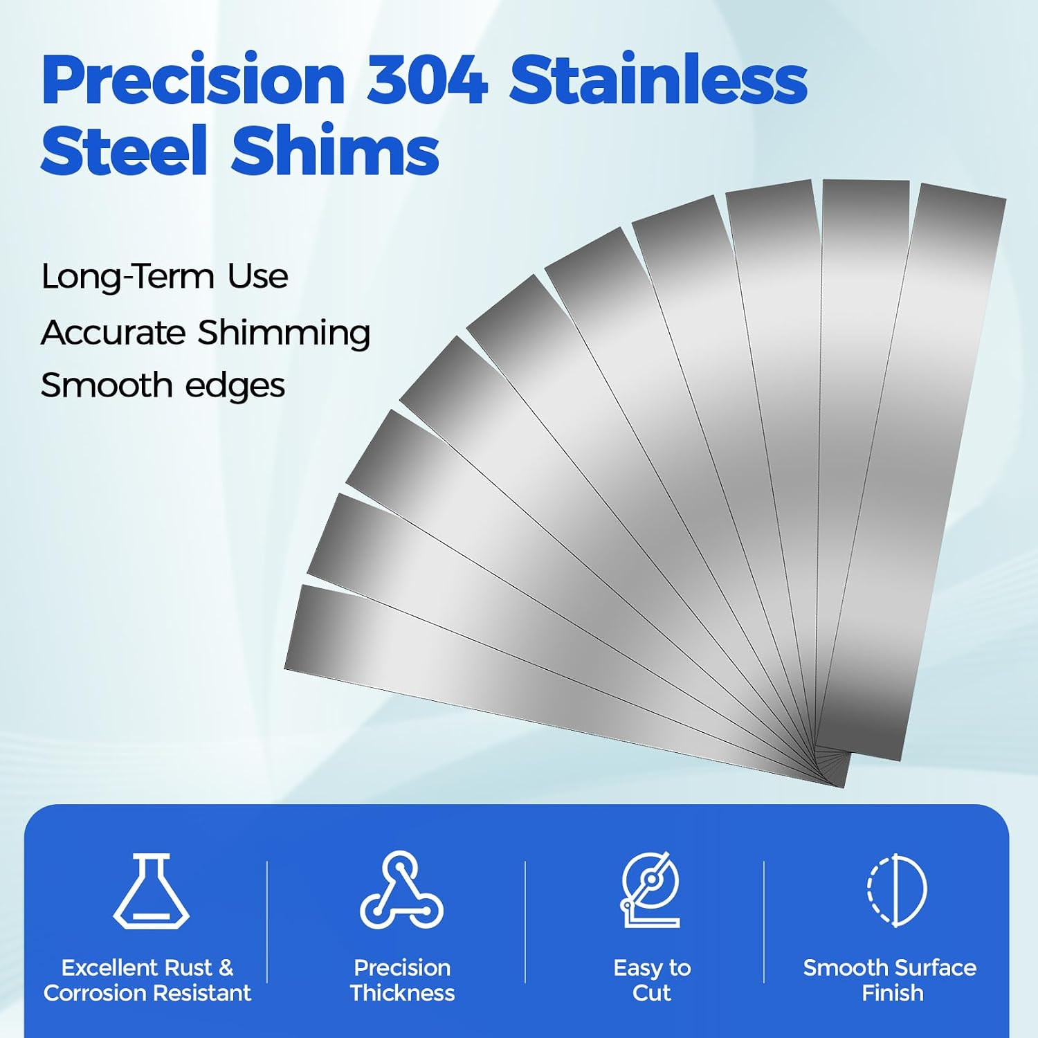 66 Pcs Shim Stock Assortment, 304 Stainless Steel Metal Shims for Leveling, 11 T
