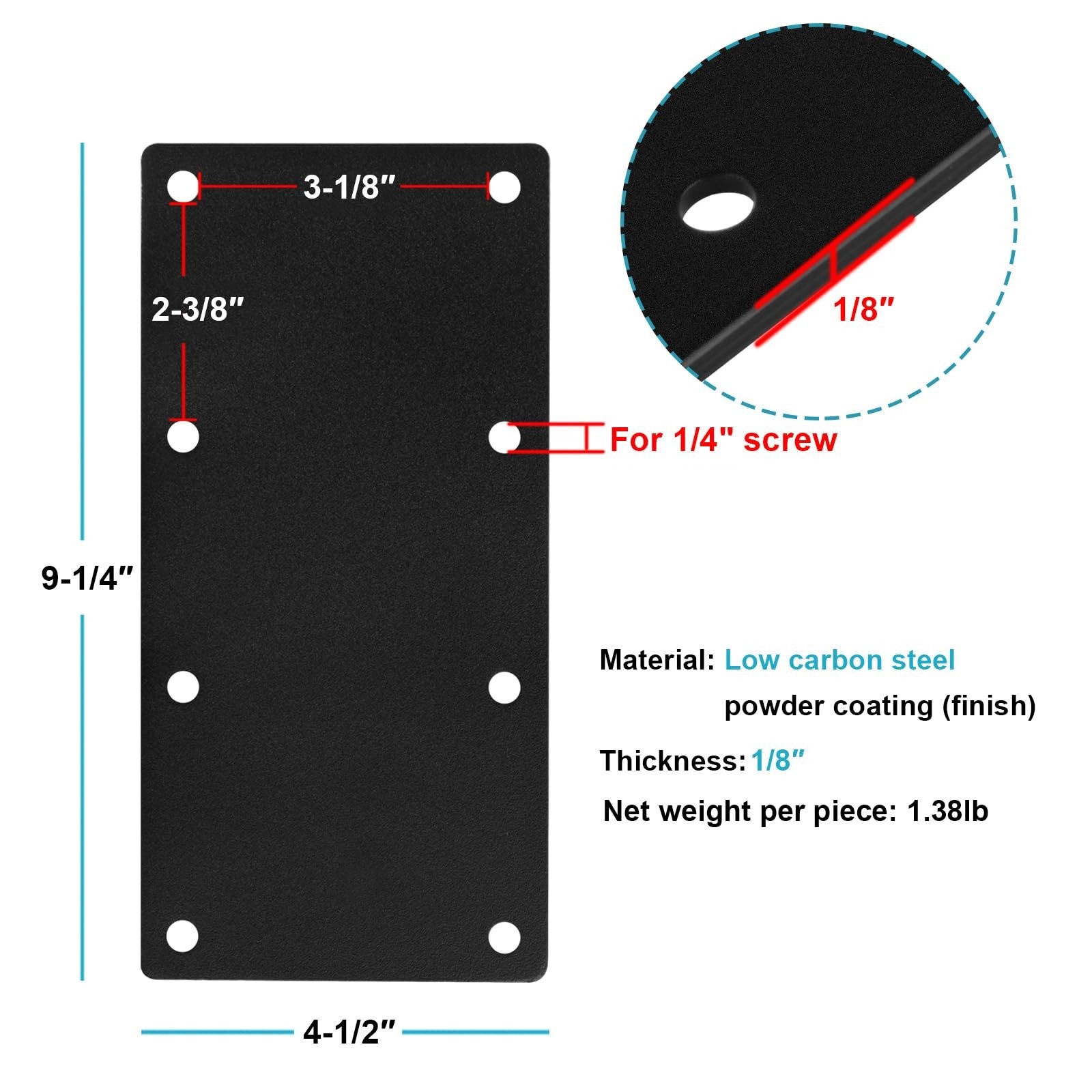 4 PCS 9″ x 4″ Heavy Duty Black Flat Mending Plate for Repair | 1/8″ Thick