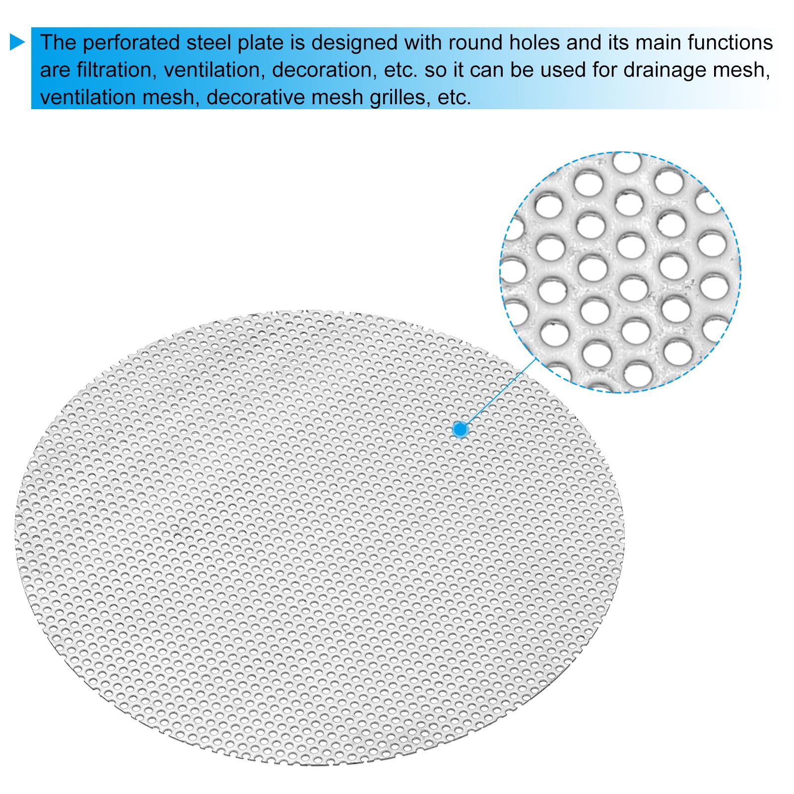 6″ 304 Stainless Steel Perforated Sheet, 0.06″ Hole Metal Mesh Plate