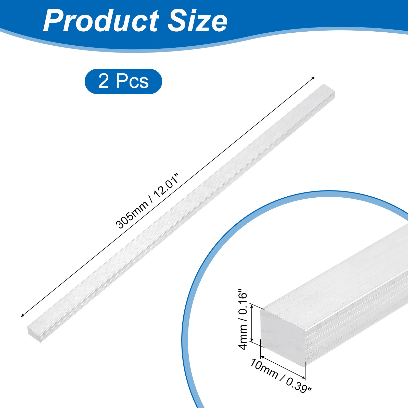 Square 6063 Aluminum Flat Bar, 2Pcs 5/32″ Thickness 3/8″ Width 12″ Length