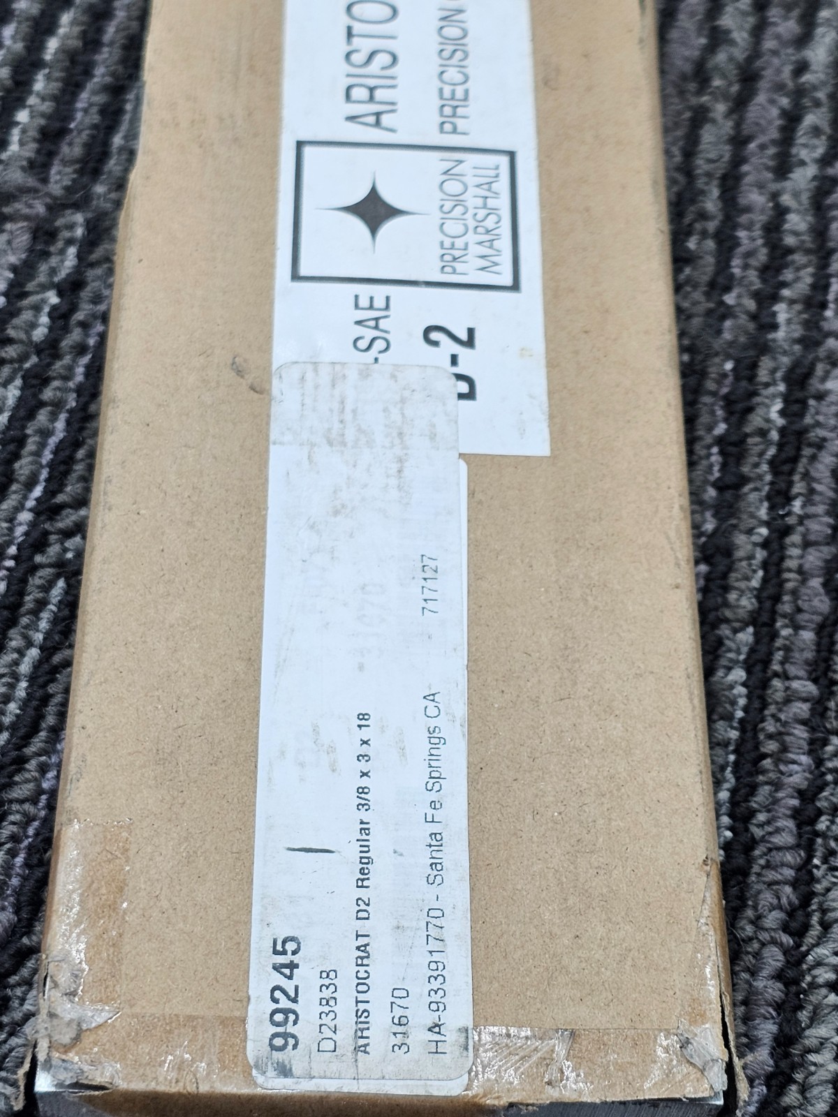 Precision Aristocrat D23838 99245 D-2 Air Hardening Ground Flat Stock 3/8x3x18