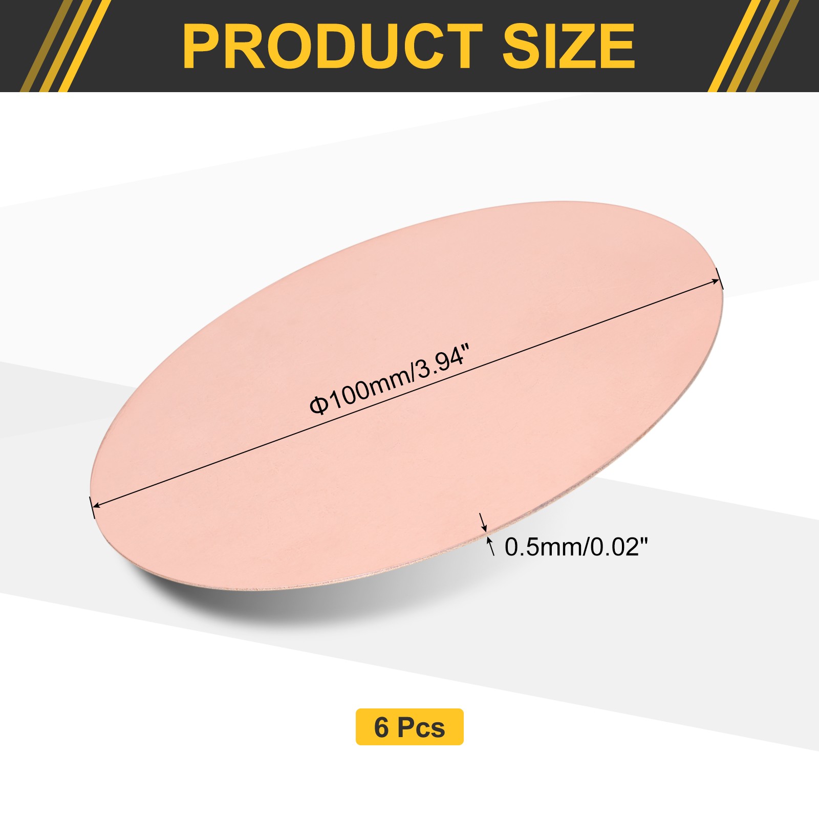 6Pcs Copper Round Plate, 0.02″(0.5mm) Thick 4″(100mm) Dia T2 Pure Copper Sheet