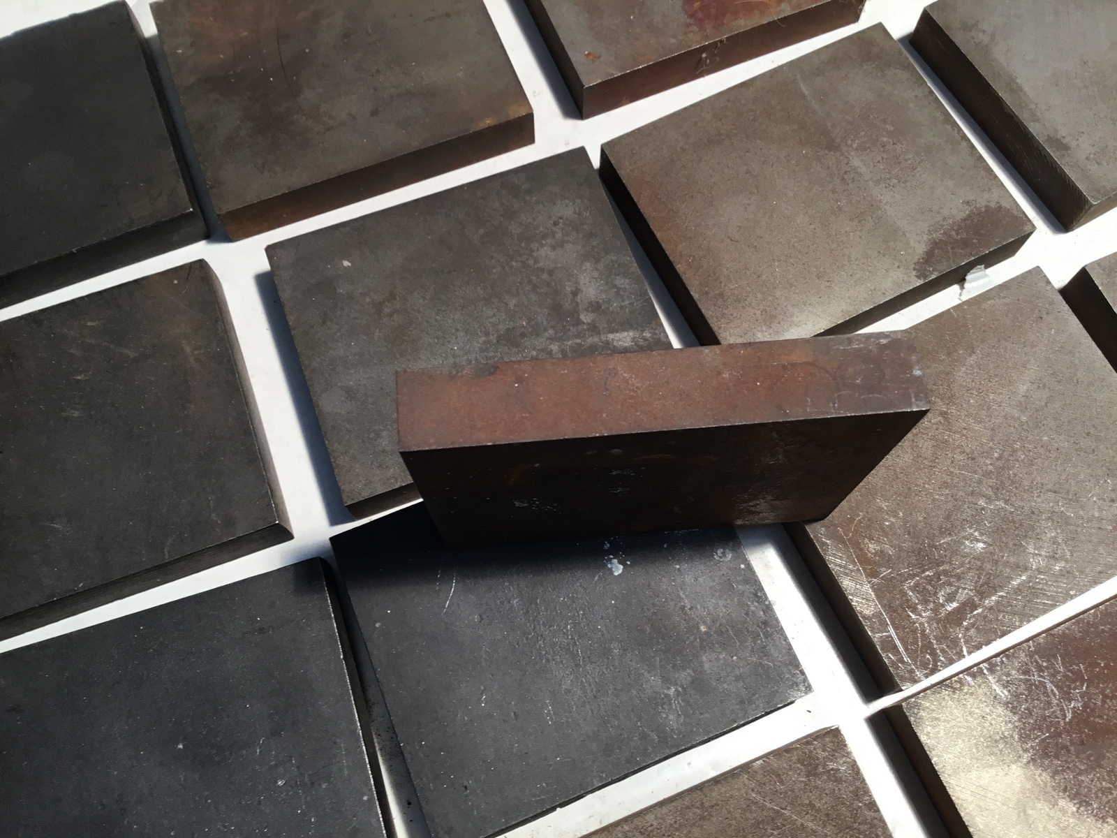 25 pc 3″ x 2.5″ x 0.5″ Hardened Steel Blanks, Unknown Steel Type (301)
