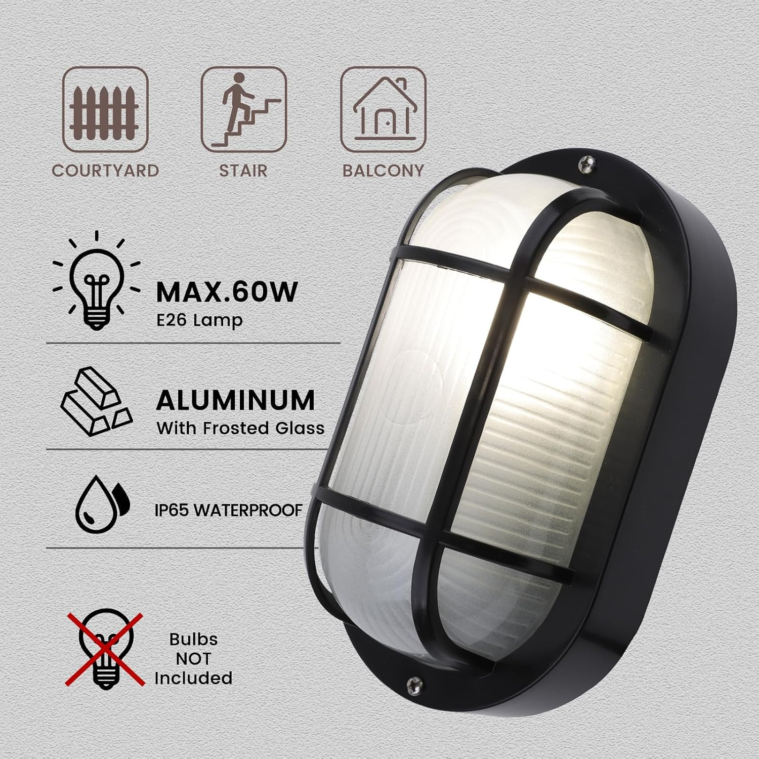 8.5″ Die-Cast Aluminum & Frosted Glass Modern Wall Lamp, 60W Max E26 Base Outdoo
