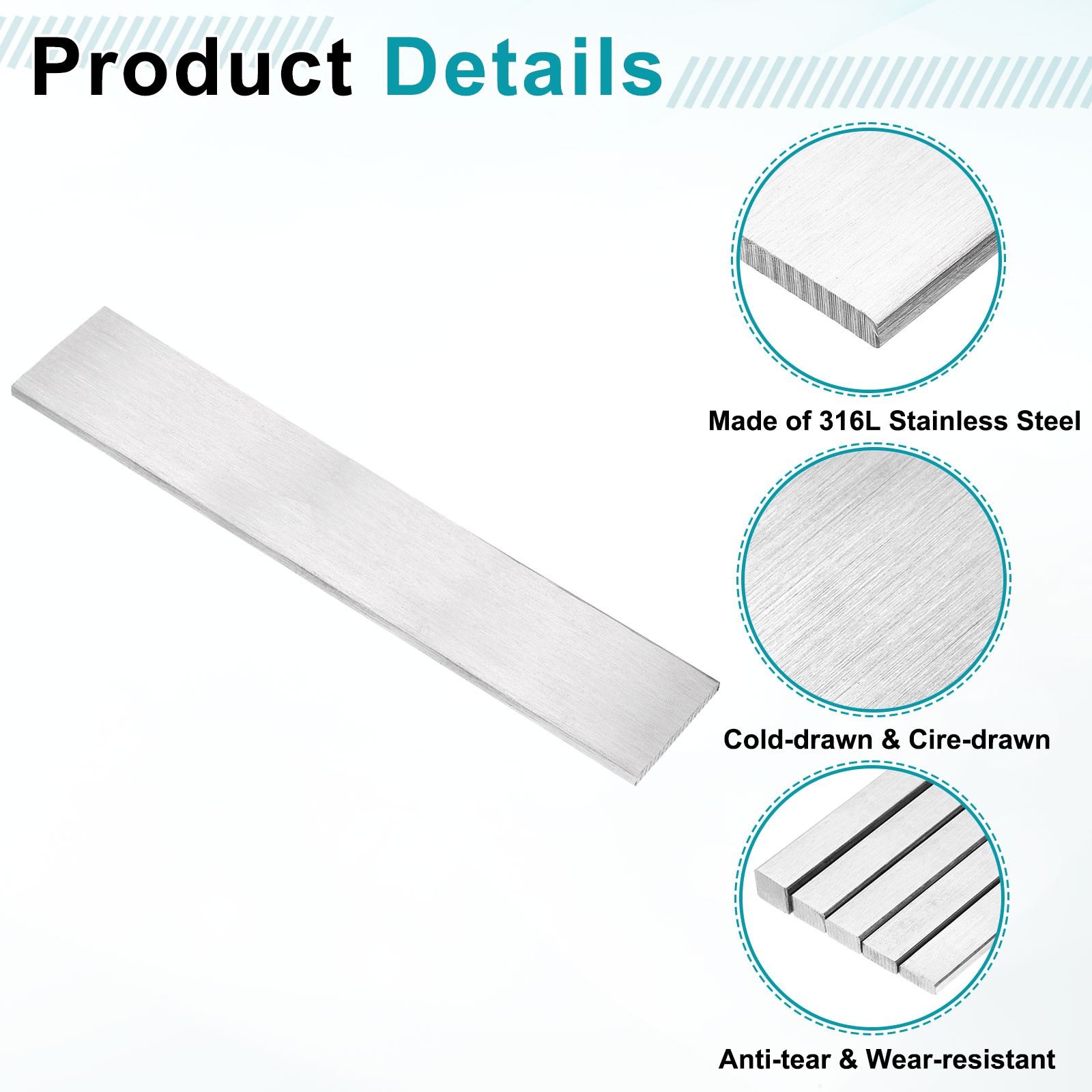 316L Stainless Steel Flat Bar 5/32″ x 1-9/16″ x 8″ Trim Strips Sheet