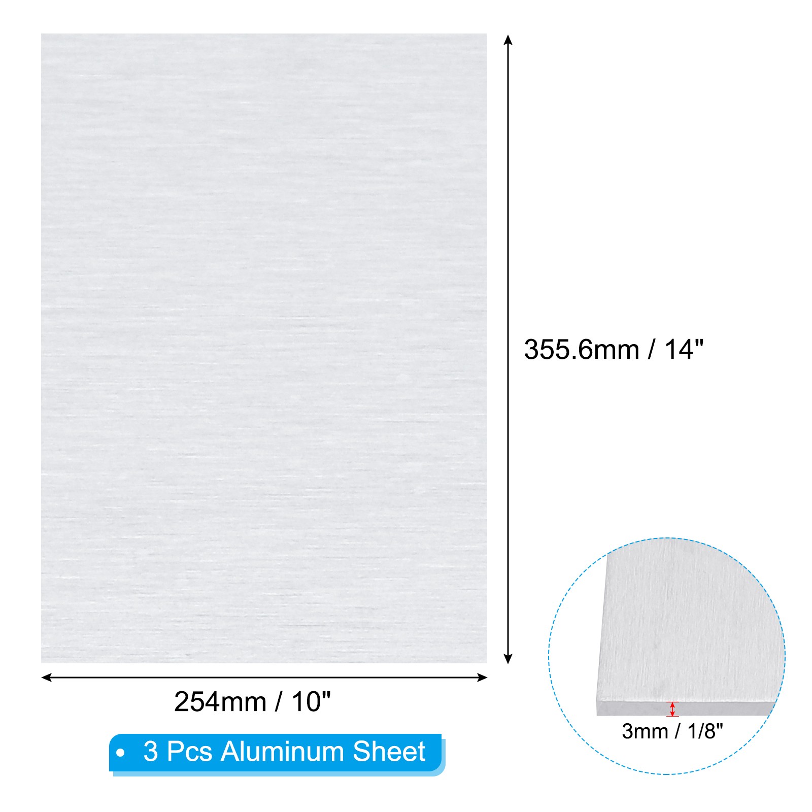 6061 T651 Aluminum Sheet Metal 14 x 10 x 1/8(0.125″) Inch 3Pcs Flat 3MM