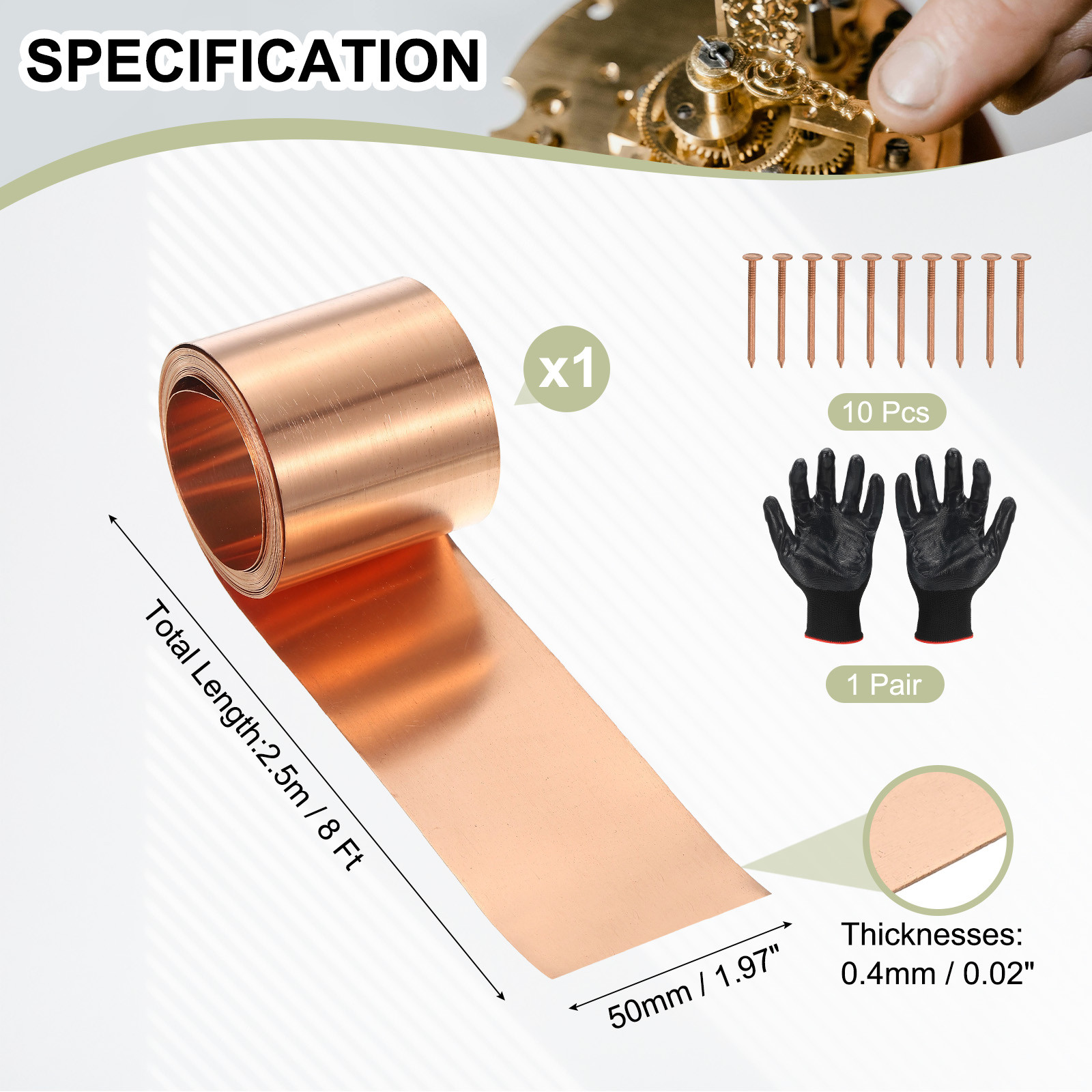Copper Sheet Roll 2″ x 8 Ft 26 Gauge(0.4mm) Thickness DIY (1 Pack, Copper)