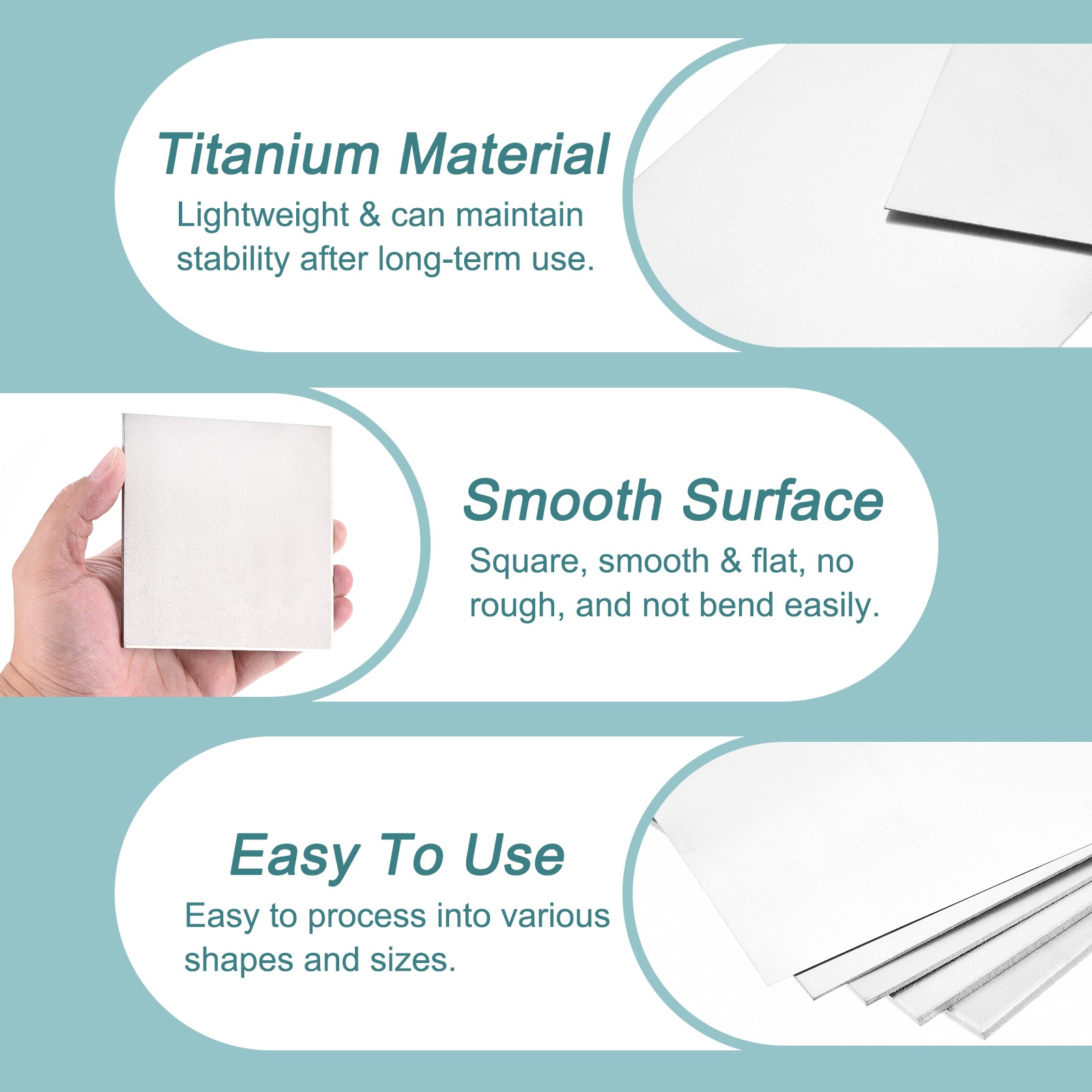 3Pcs GR2 Titanium Plate Sheet, 300x200x0.1mm Titanium Alloy Metal Sheet