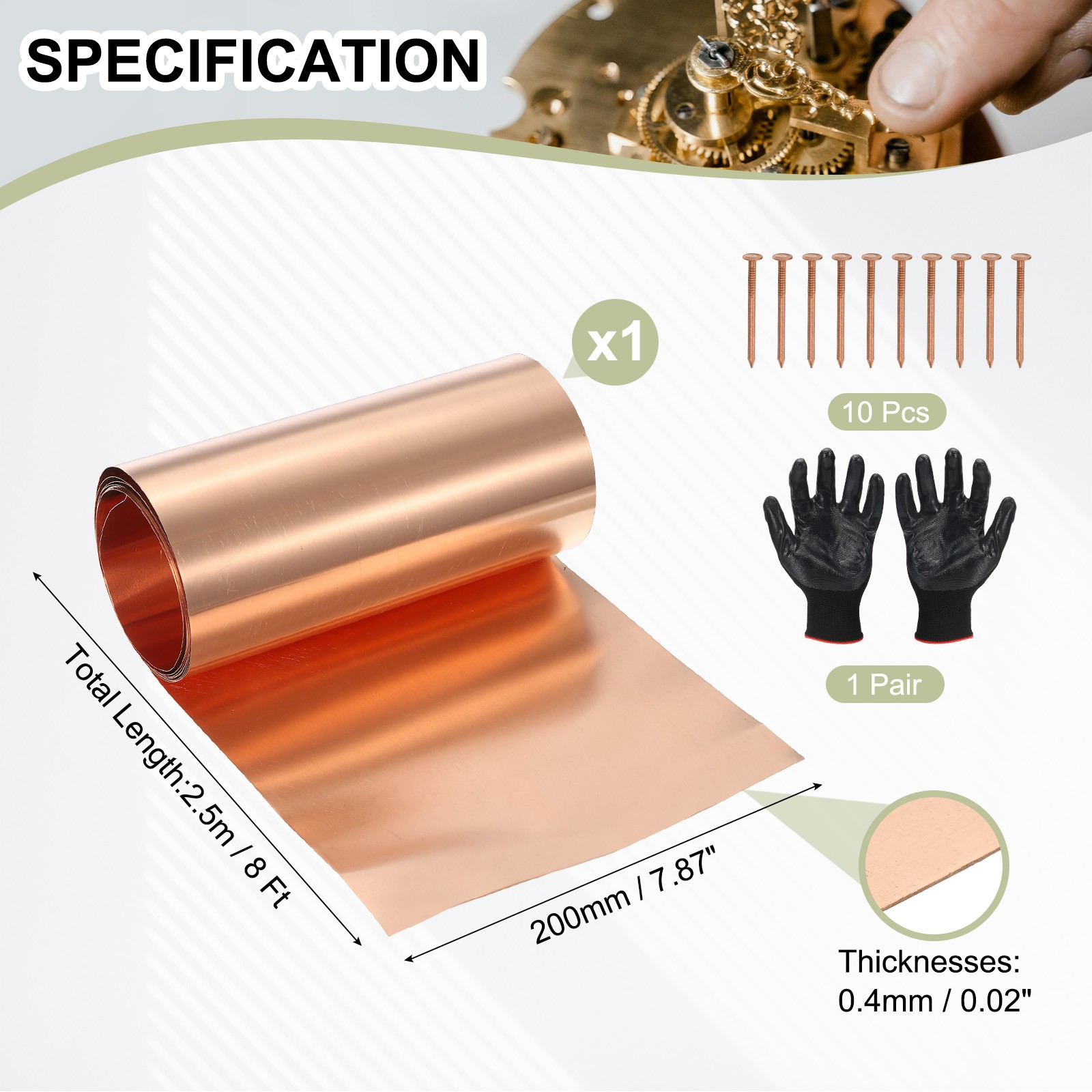 Copper Sheet Roll 7.9″ x 8 Ft 26 Gauge(0.4mm) Thickness DIY (1 Pack, Copper)